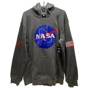 NASA Fleece Hoodie Men's XL Charcoal Gray City Fashions Embroidered Logos NWT